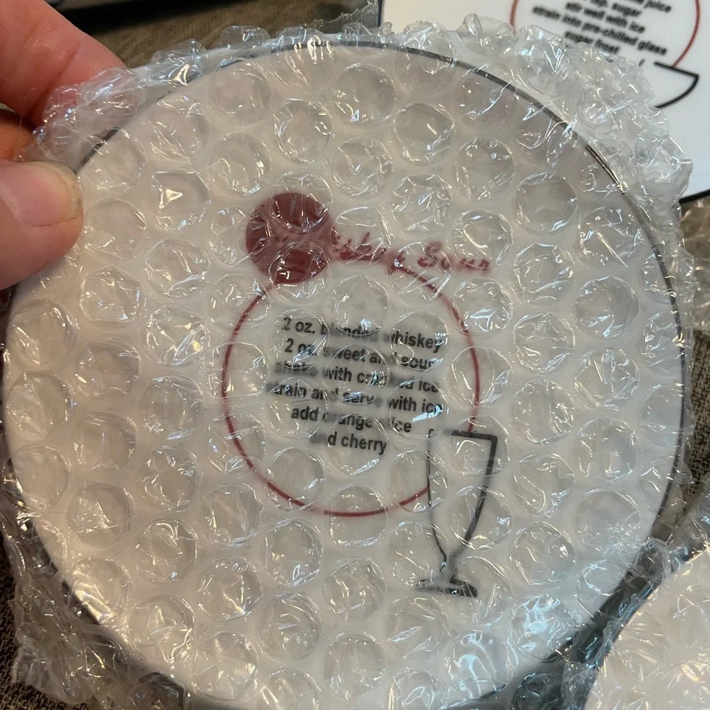 Potterybarn Retro Bar porcelain Mini plates Coaster barware w Cocktail Recipes